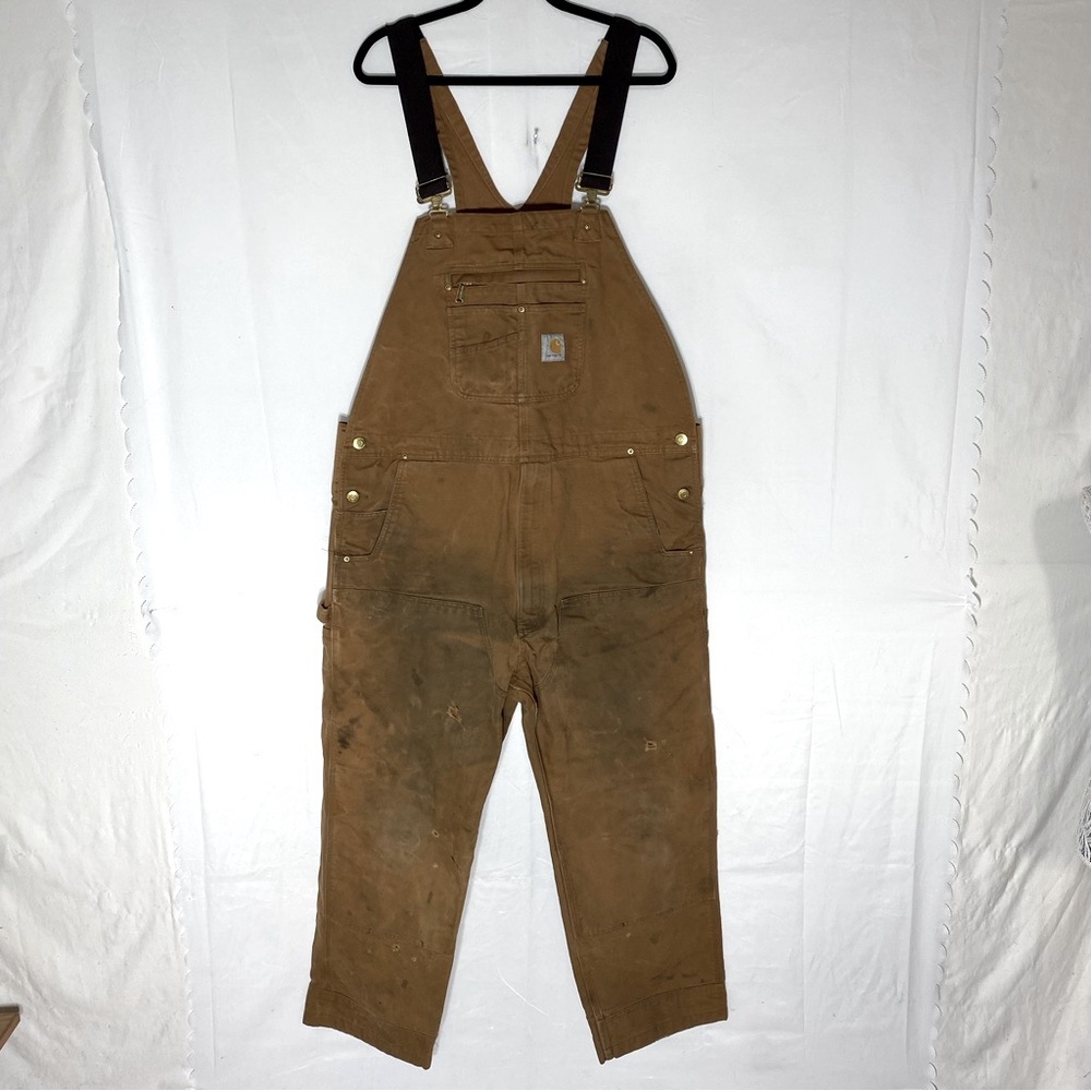 Carhartt Tan Duck Canvas Relaxed Fit Bib Overalls 42X32 Utility Streetwear Work
